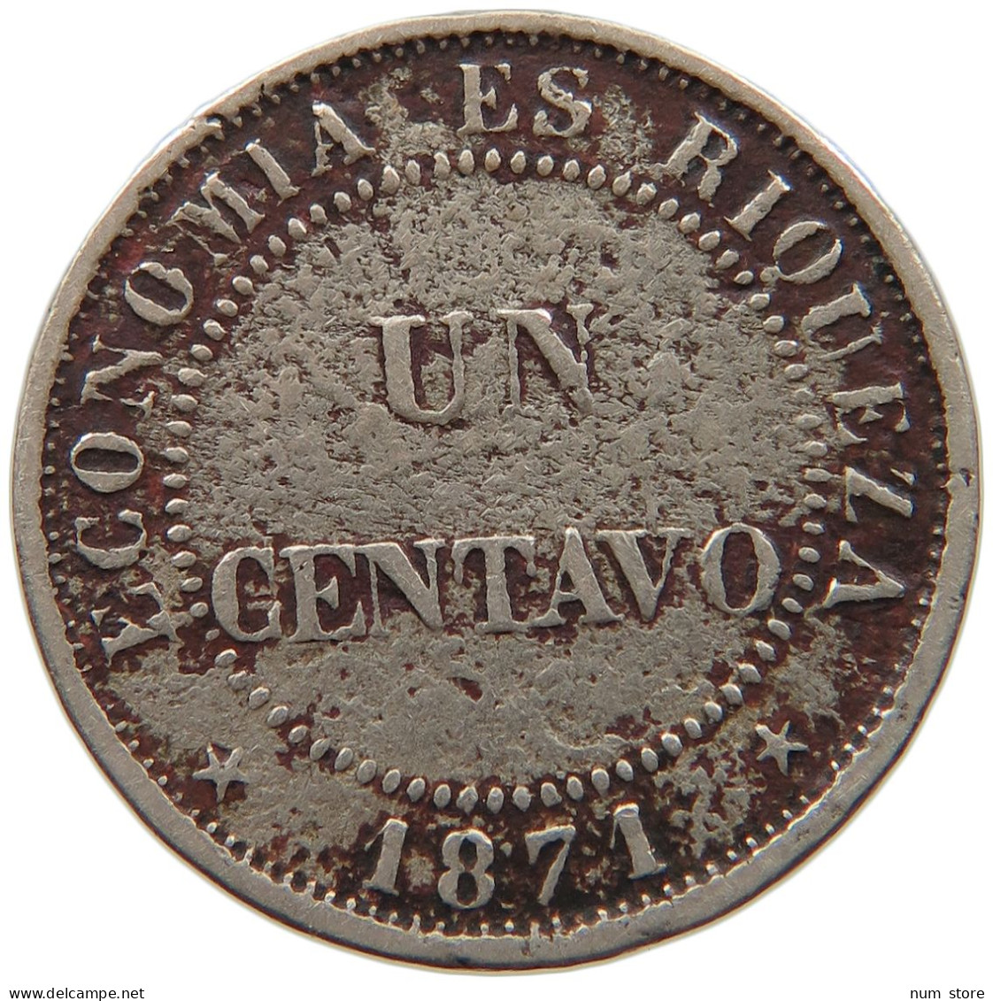 CHILE CENTAVO 1871 #s087 0407 - Cile