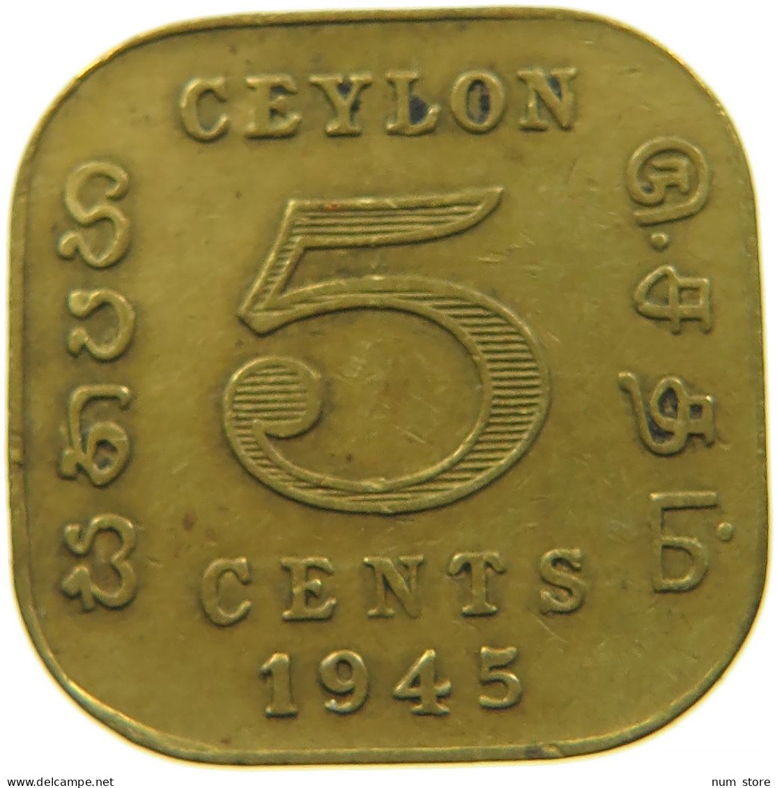 CEYLON 5 CENTS 1945 #s088 0665 - Sri Lanka