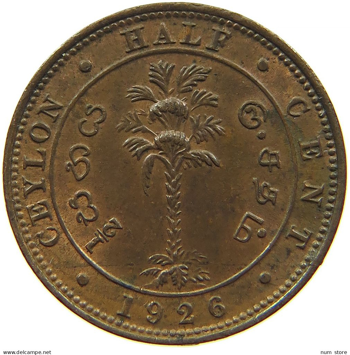 CEYLON 1/2 CENT 1926 #s083 0697 - Sri Lanka