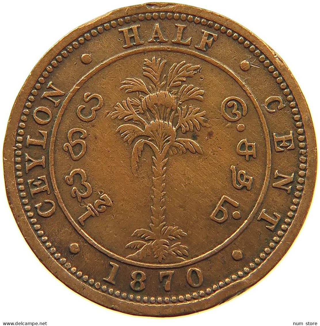 CEYLON 1/2 CENT 1870 #s083 0701 - Sri Lanka