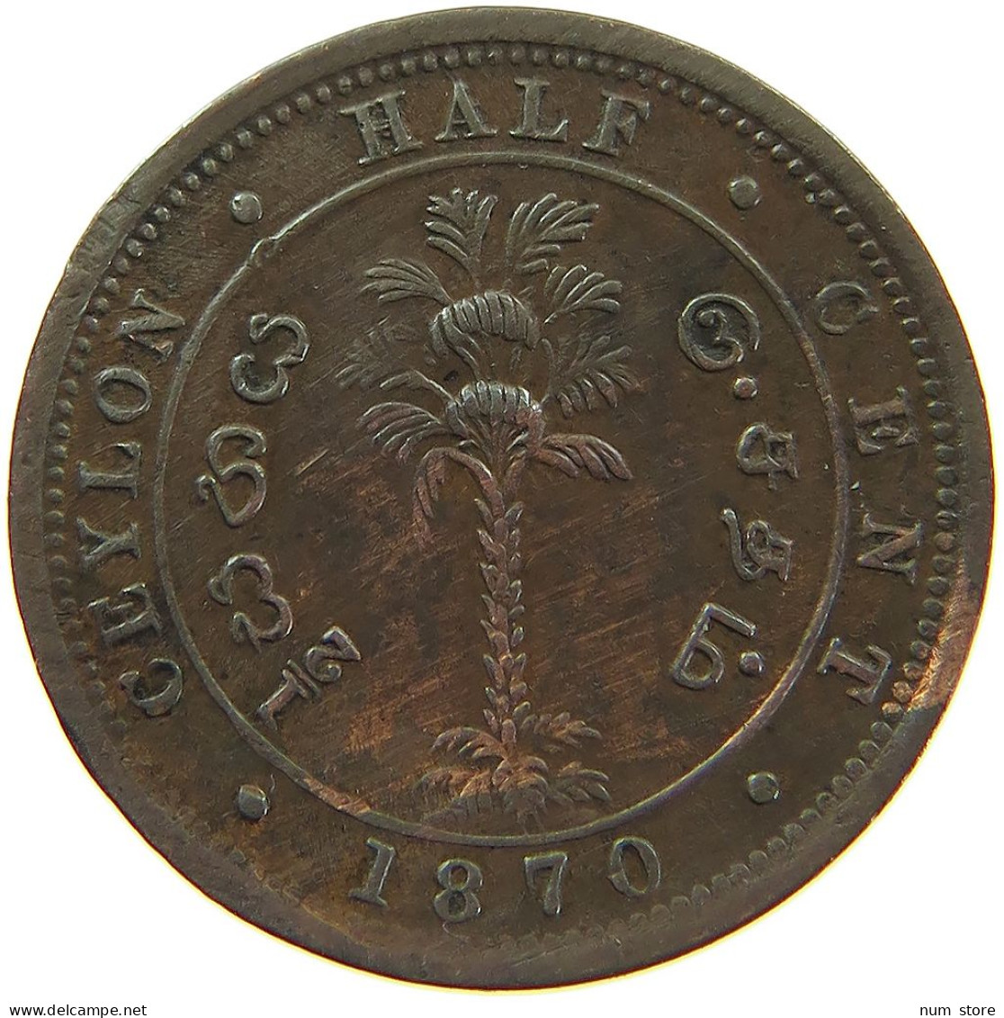 CEYLON 1/2 CENT 1870 #s083 0773 - Sri Lanka