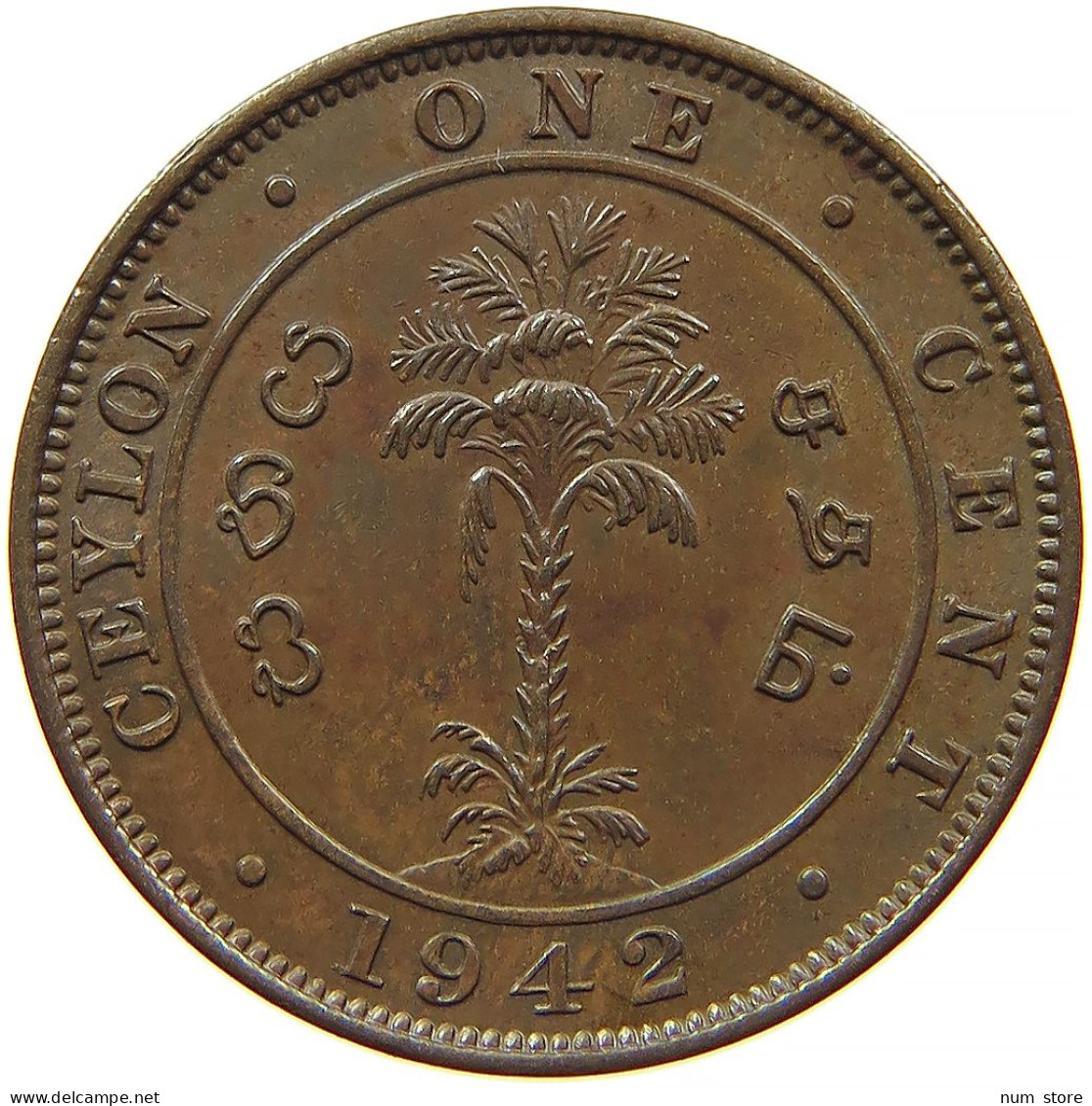 CEYLON 1 CENT 1942 #s084 0405 - Sri Lanka
