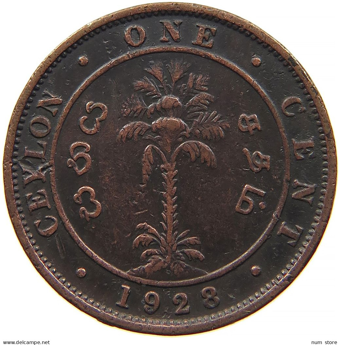 CEYLON 1 CENT 1928 #s084 0389 - Sri Lanka