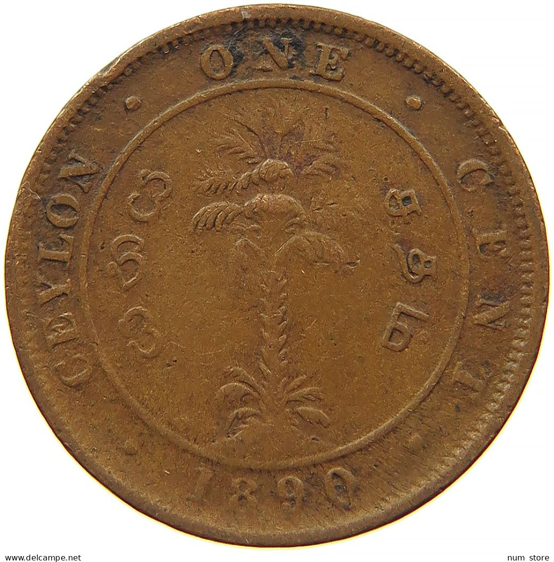 CEYLON 1 CENT 1890 #s084 0407 - Sri Lanka