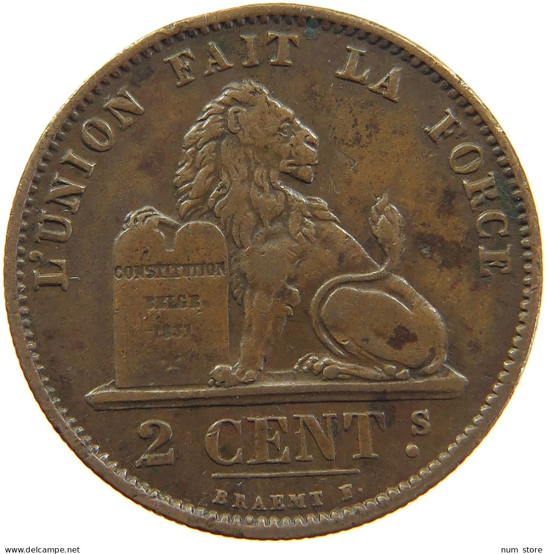 BELGIUM 2 CENTIMES 1876 #s083 0159 - 10 Centimes