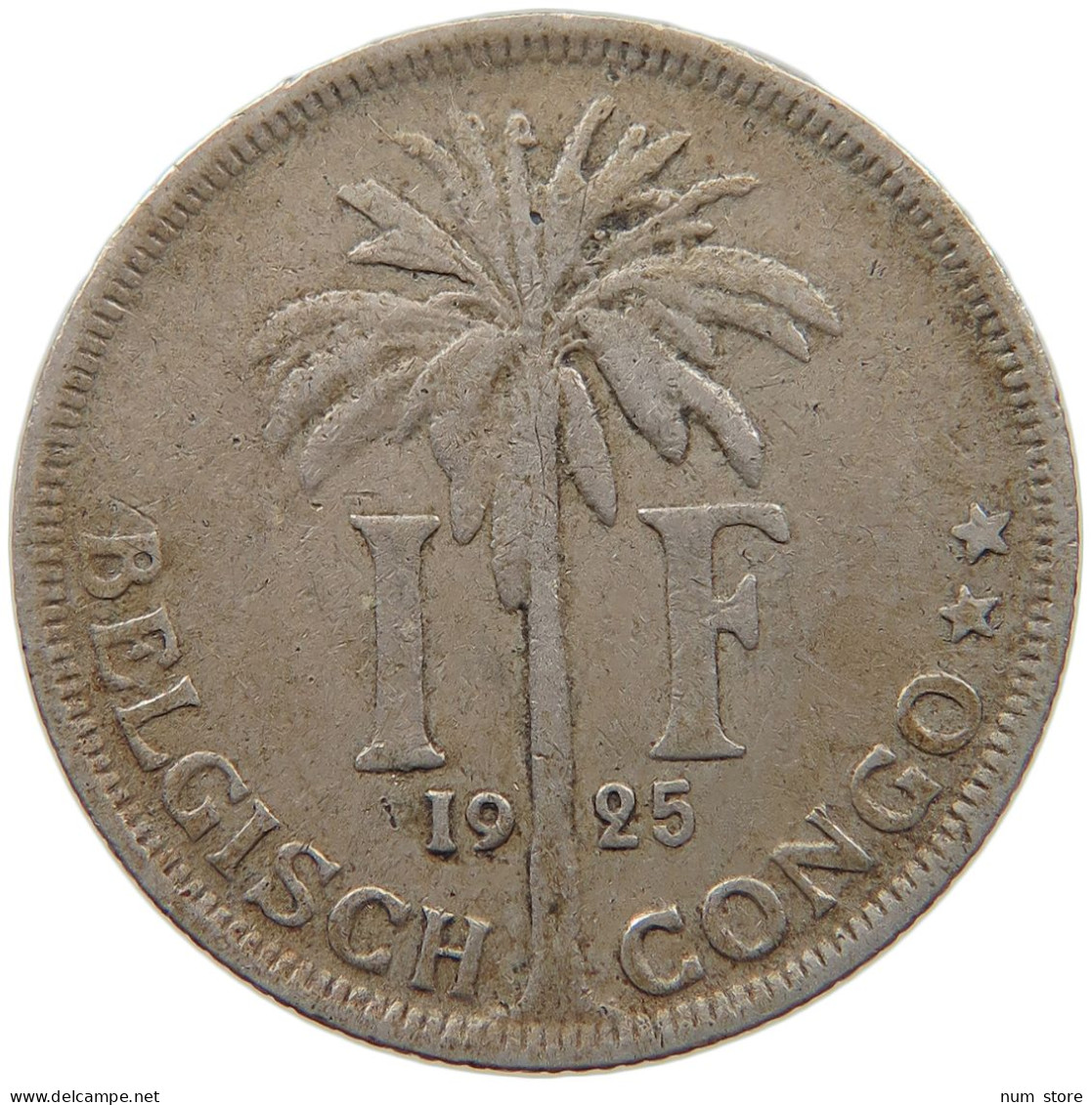 BELGIAN CONGO 1 FRANC 1925 #s086 0383 - 1910-1934: Albert I