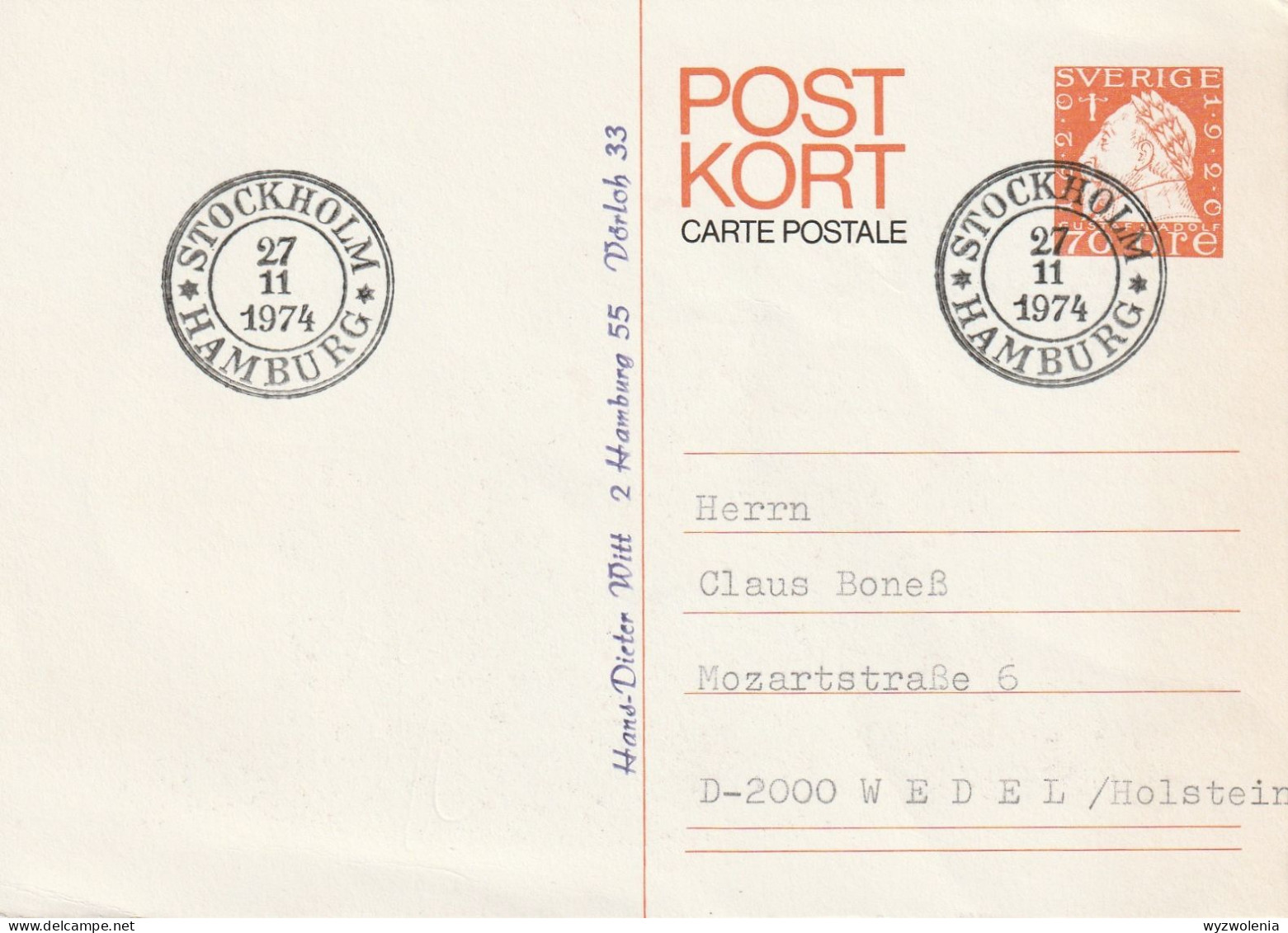 H 921) Schweden GSK 1974 Kgl Schwed. Postkontor In Hamburg, WSt Gustav II. Adolf - Cartas & Documentos