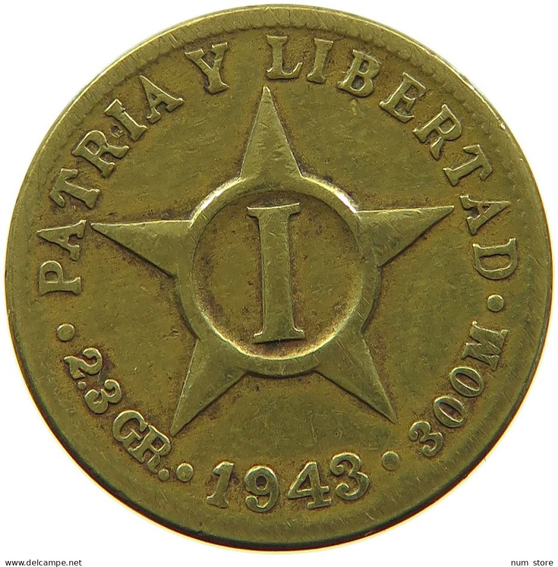 CUBA 1 CENTAVO 1943 #s088 0509 - Cuba