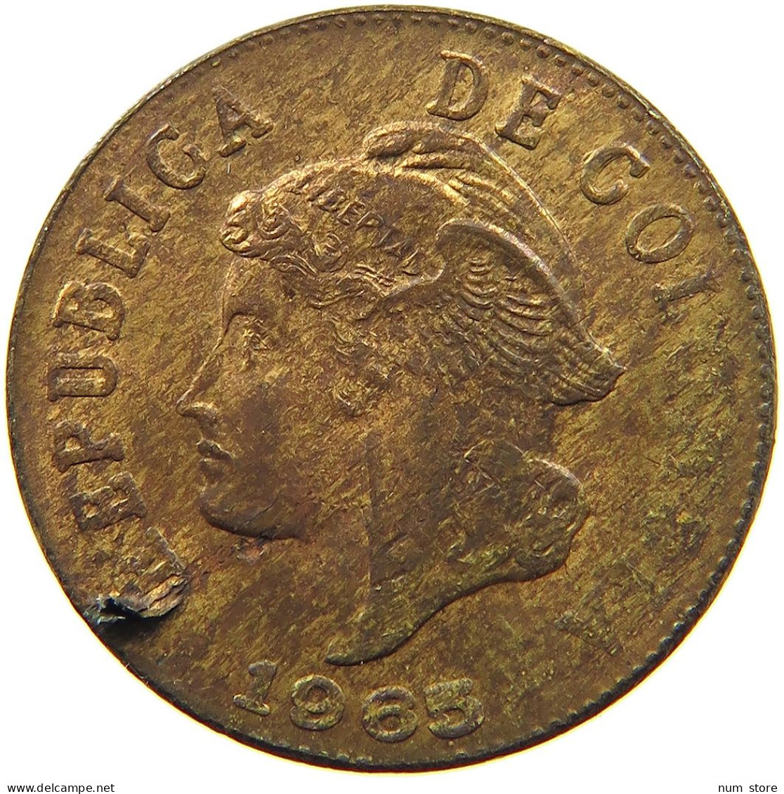 COLOMBIA 20 CENTAVOS 1965 MINTING ERROR #s088 0633 - Colombie