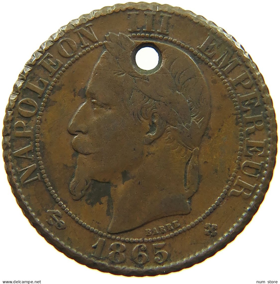 FRANCE 5 CENTIMES 1865 BB TOOLED EDGE #s086 0081 - 5 Centimes