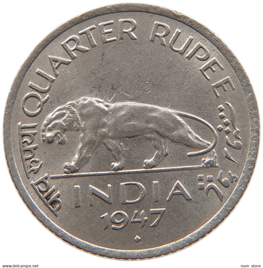 INDIA 1/4 RUPEE 1947 B OVERSTRUCK OVER TIGER #s087 0217 - Inde