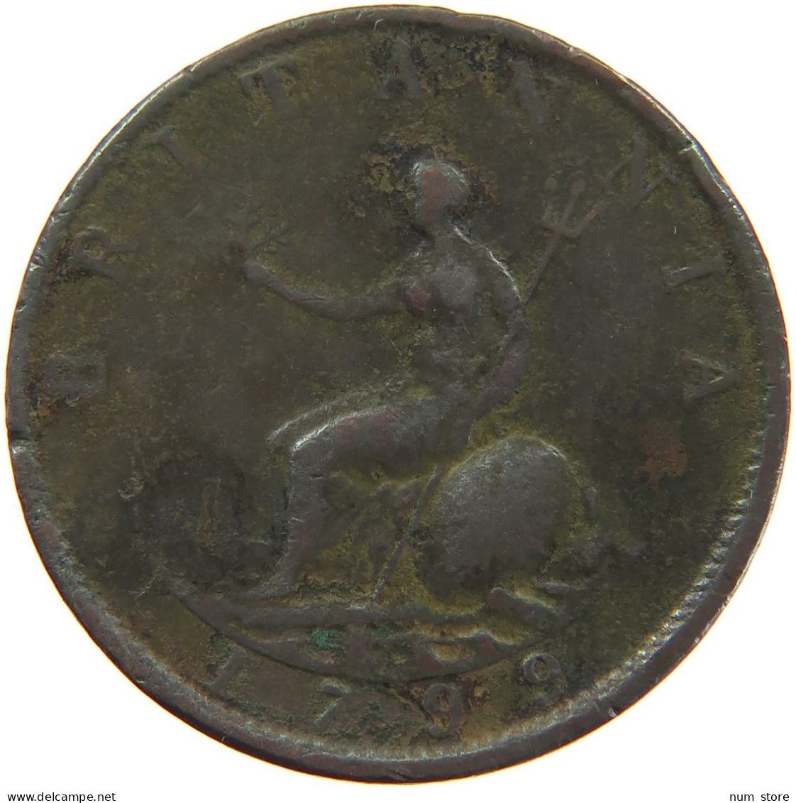 GREAT BRITAIN HALFPENNY 1799 GEORGE III. #s082 0047 - B. 1/2 Penny