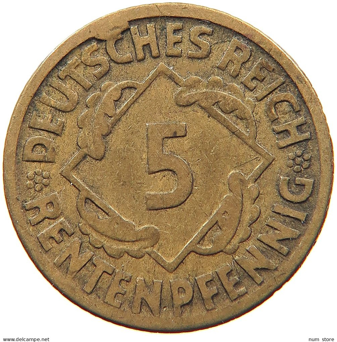 GERMANY WEIMAR 5 RENTENPFENNIG 1924 D OFF-CENTER #s081 0015 - 5 Rentenpfennig & 5 Reichspfennig