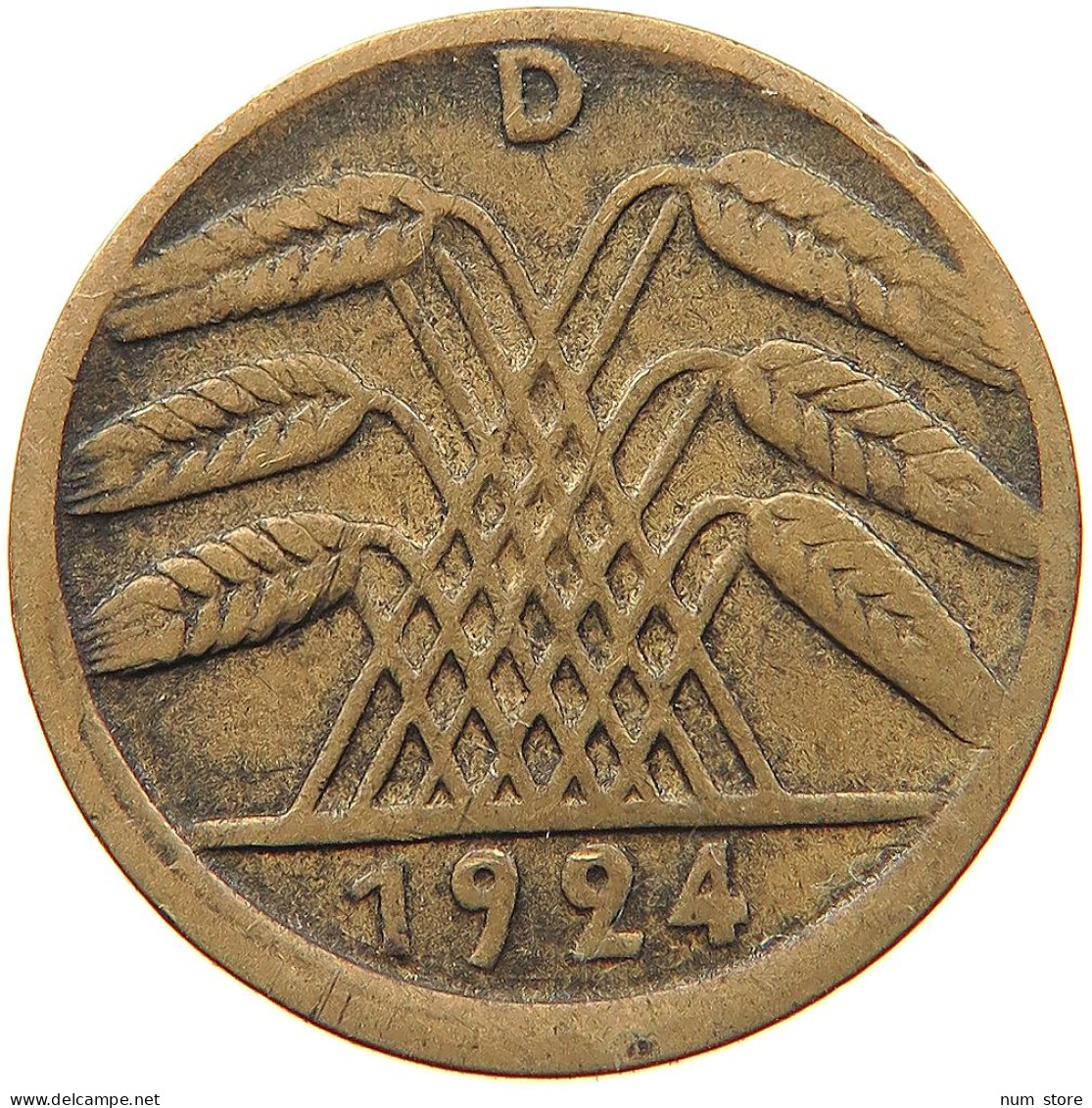 GERMANY WEIMAR 5 RENTENPFENNIG 1924 D OFF-CENTER #s081 0015 - 5 Rentenpfennig & 5 Reichspfennig