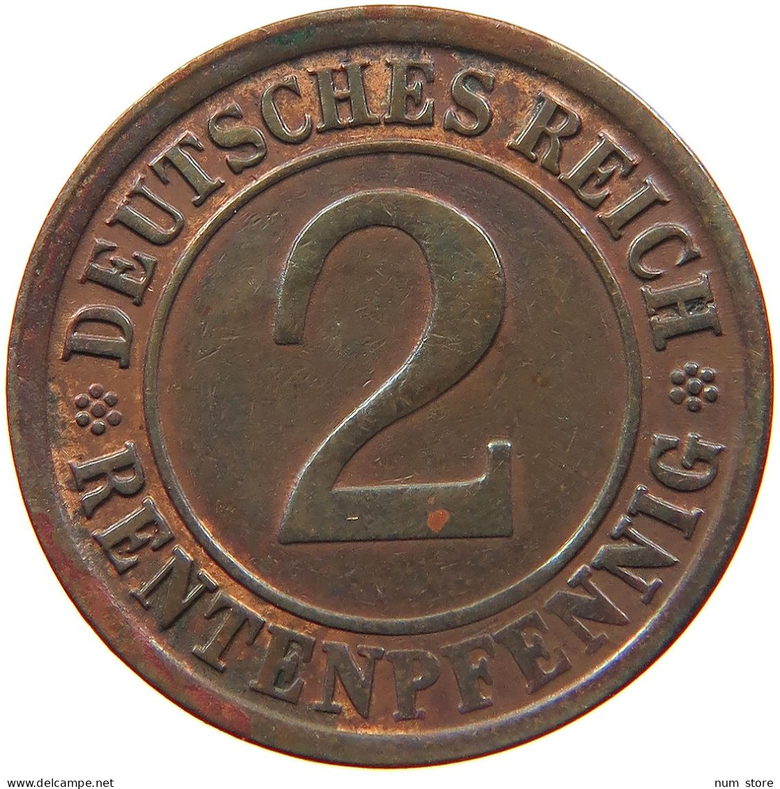 GERMANY WEIMAR 2 RENTENPFENNIG 1924 J #s081 0033 - 2 Renten- & 2 Reichspfennig