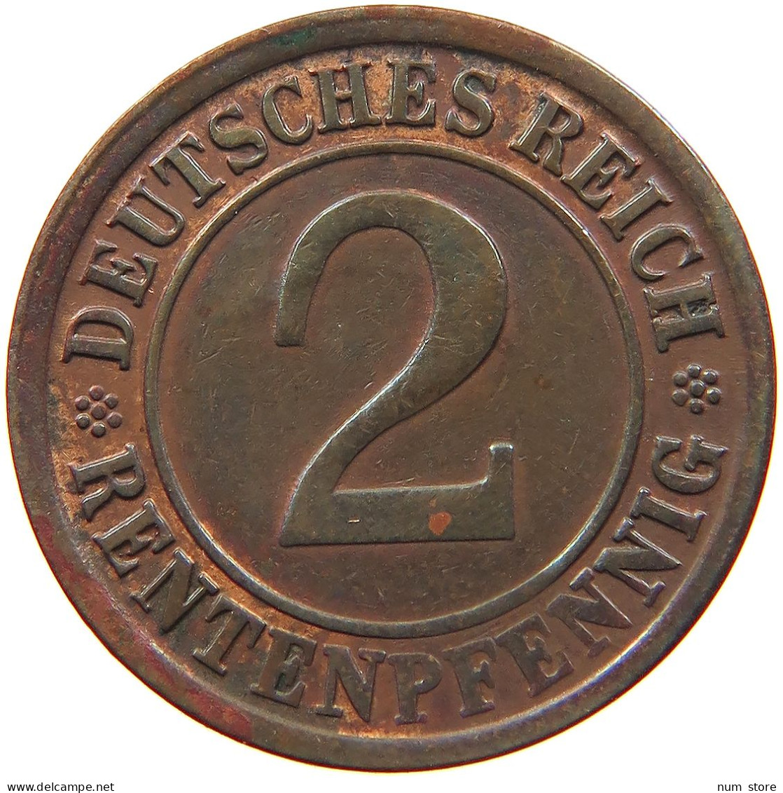 GERMANY WEIMAR 2 RENTENPFENNIG 1924 J #s081 0033 - 2 Rentenpfennig & 2 Reichspfennig