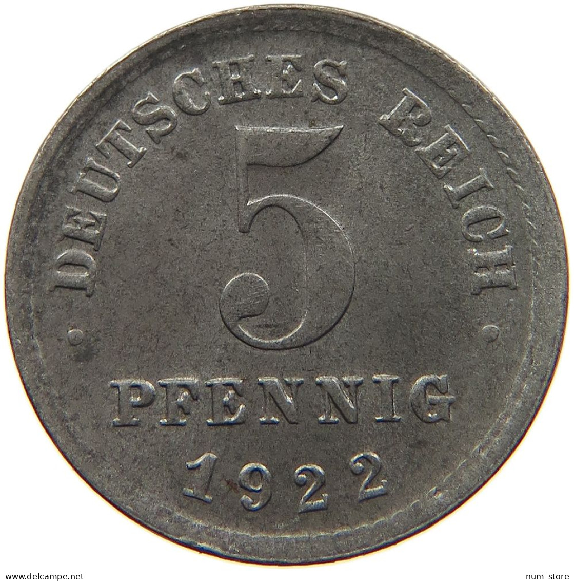 GERMANY EMPIRE 5 PFENNIG 1922 E #s088 0217 - 5 Pfennig