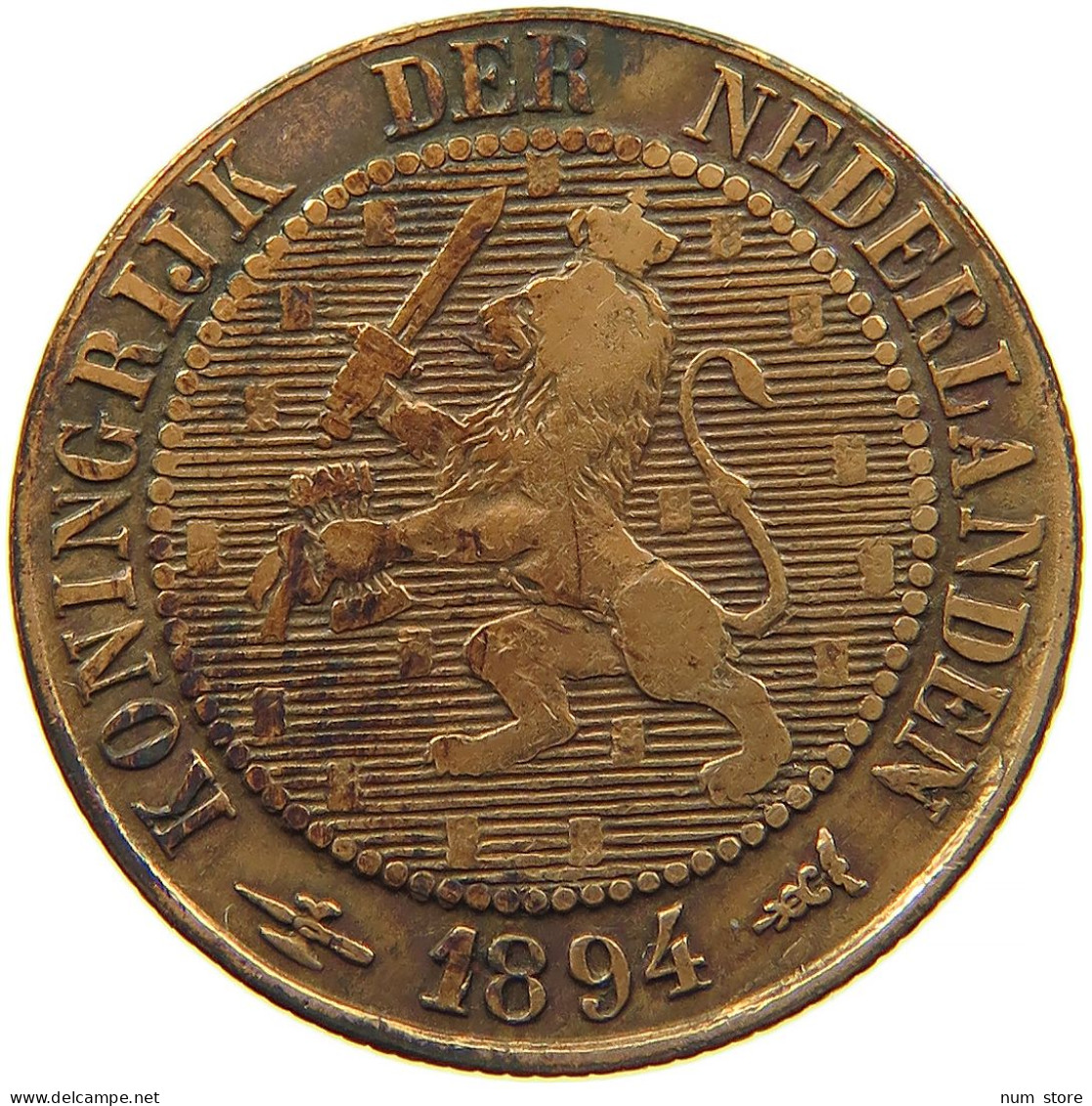 NETHERLANDS 2 1/2 CENTS 1894 #s086 0187 - 2.5 Centavos
