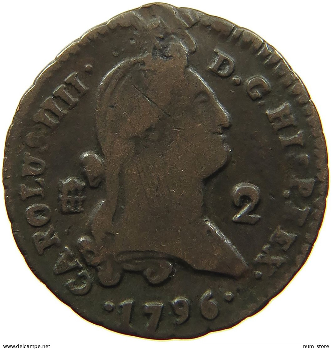 SPAIN 2 MARAVEDIS 1796 #s084 0211 - First Minting