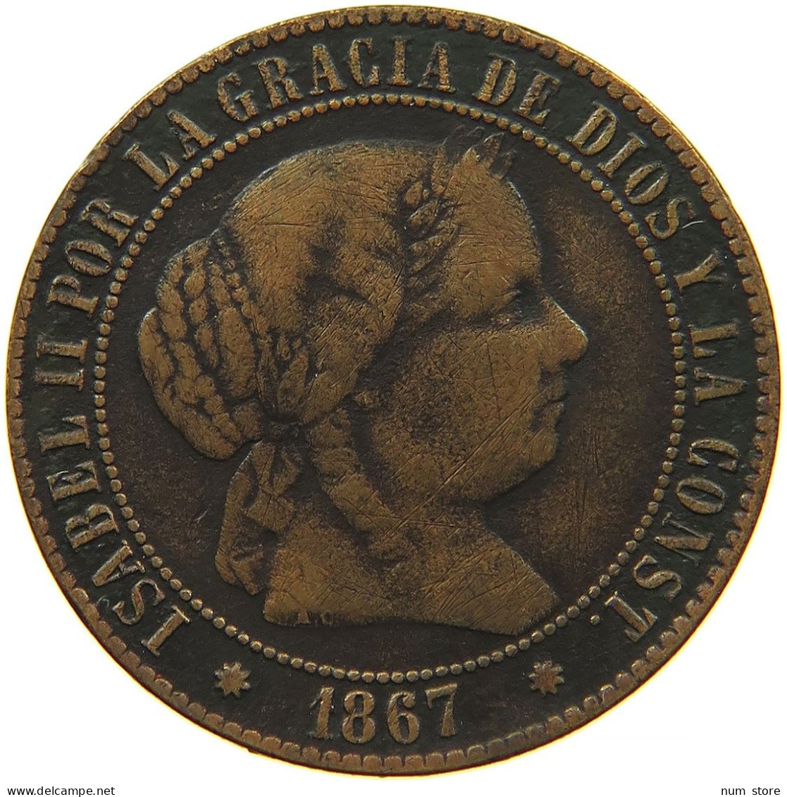 SPAIN 2 1/2 CENTIMOS 1867 #s086 0087 - First Minting