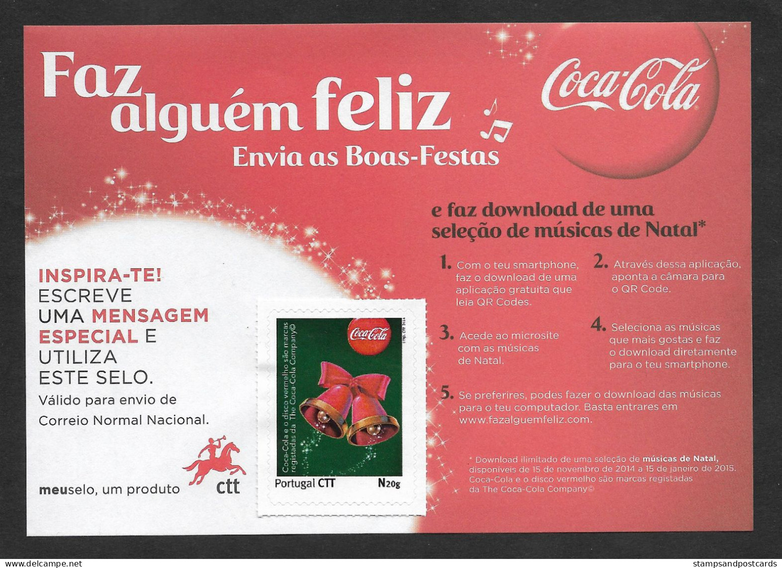 Portugal Timbre Personnalisé Coca Cola 2014 + 3 Cartes Postales Personalized Stamp Coke Christmas + 3 Postcards - Altri & Non Classificati