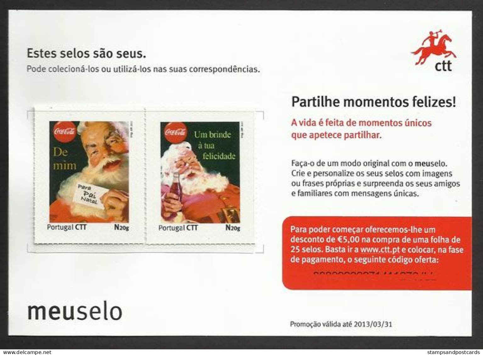 Portugal Carnet 2 Timbres Personnalisés Pére Noël Coca Cola 2012 Personalized Stamps Father Christmas Coke - Autres & Non Classés