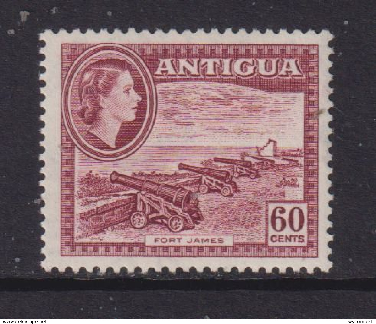 ANTIGUA  - 1953 Elizabeth II 60c Hinged Mint - 1858-1960 Crown Colony