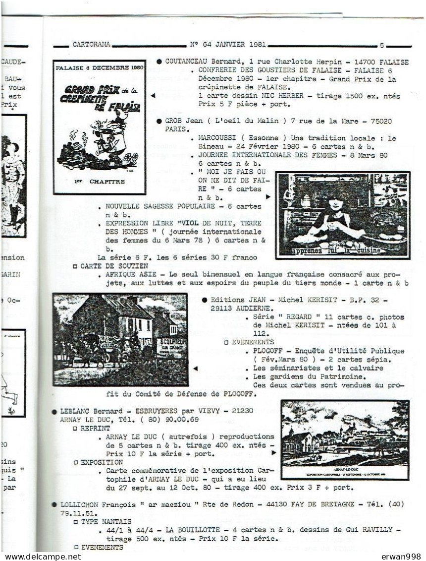 CARTORAMA Magazine De Cartophilie Moderne 11 N°  De 64 à 74 Année 1981 - 1323 - Boeken & Catalogi