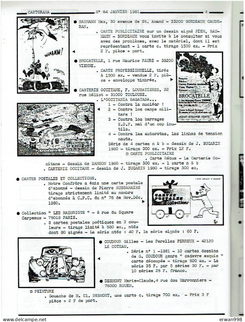 CARTORAMA Magazine De Cartophilie Moderne 11 N°  De 64 à 74 Année 1981 - 1323 - Books & Catalogs