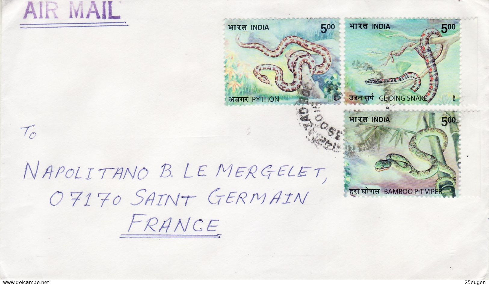 INDIA 2003 AIRMAIL LETTER SENT TO SAINT GERMAIN - Covers & Documents