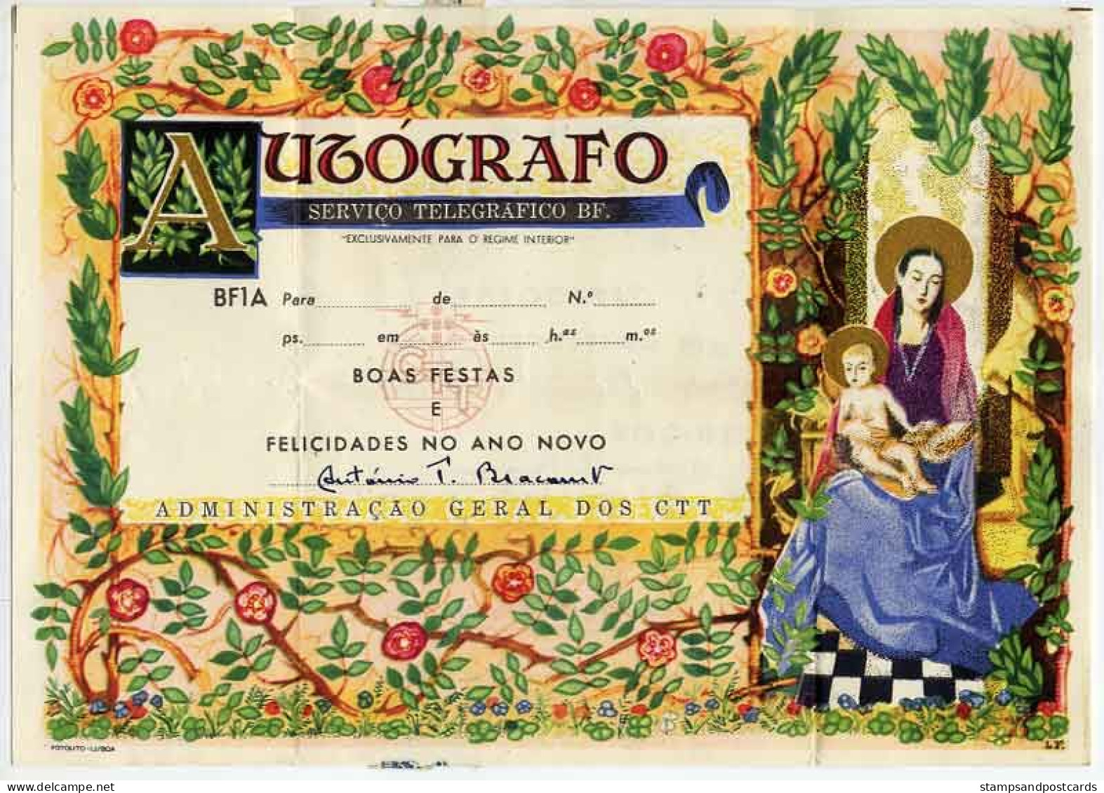 Portugal Entier Télégramme Nöel Nativité Notre Dame Telegram Christmas Natitivy Mary And Jesus - Storia Postale