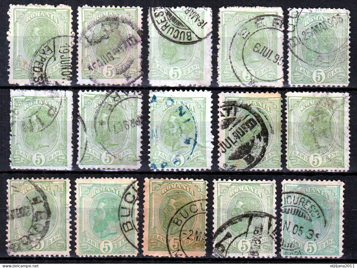 ⁕ Romania 1900 Rumänien ⁕ Prince Karl I / King Carol I. 5 Bani Mi.132 X,y ⁕ 20v Used / Shades / Errors - Oblitérés