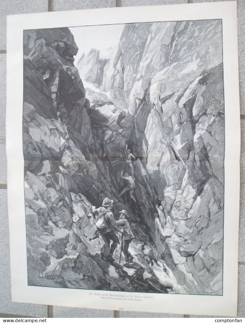 D101 009 Compton Bergsteiger Dolomiten Grohmannspitze 40x54 Cm Druck 1891 !! - Autres & Non Classés