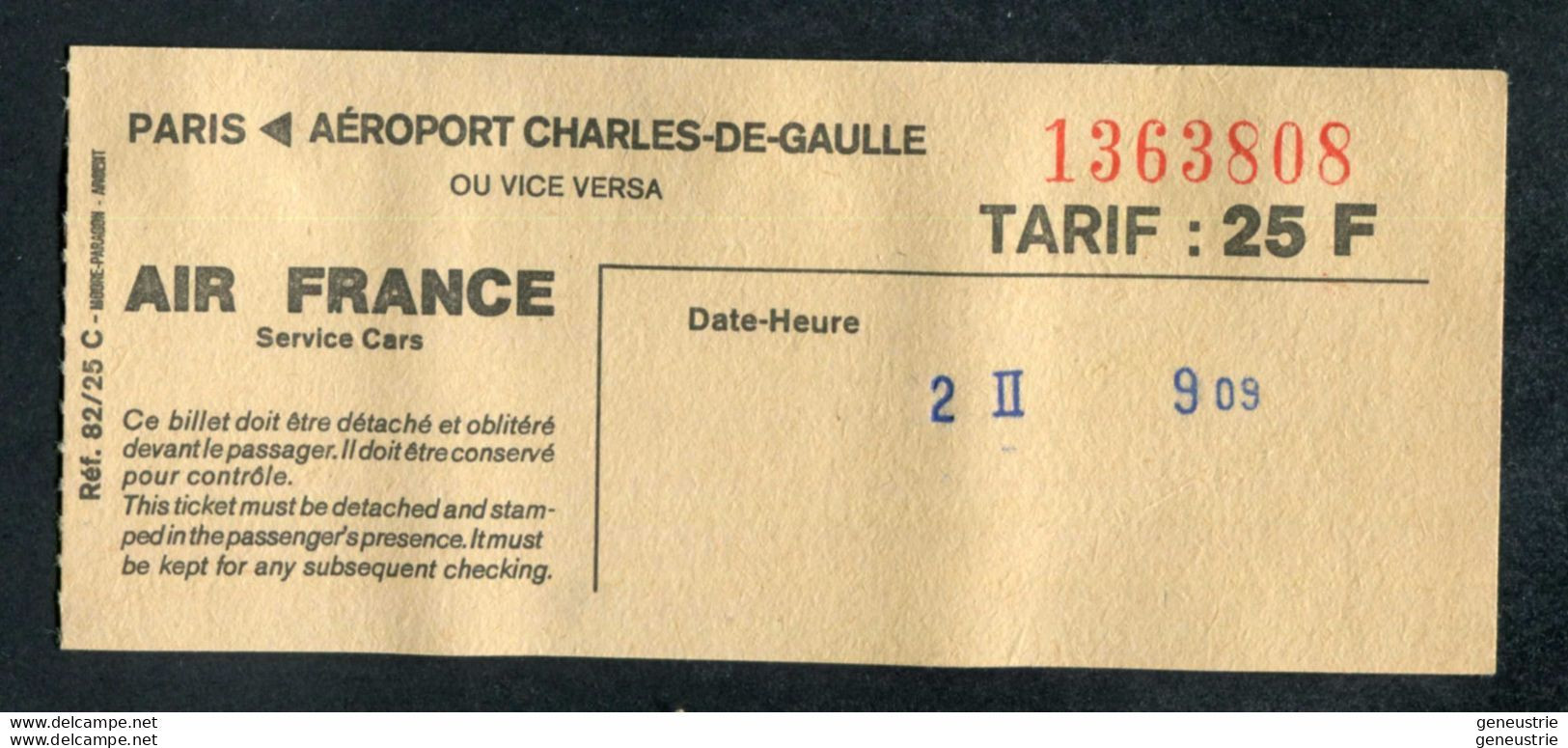 Ticket De Bus "Paris -> Aéroport De Roissy Charles-de-Gaulle - 25F - Air France - Service Cars" - Europe