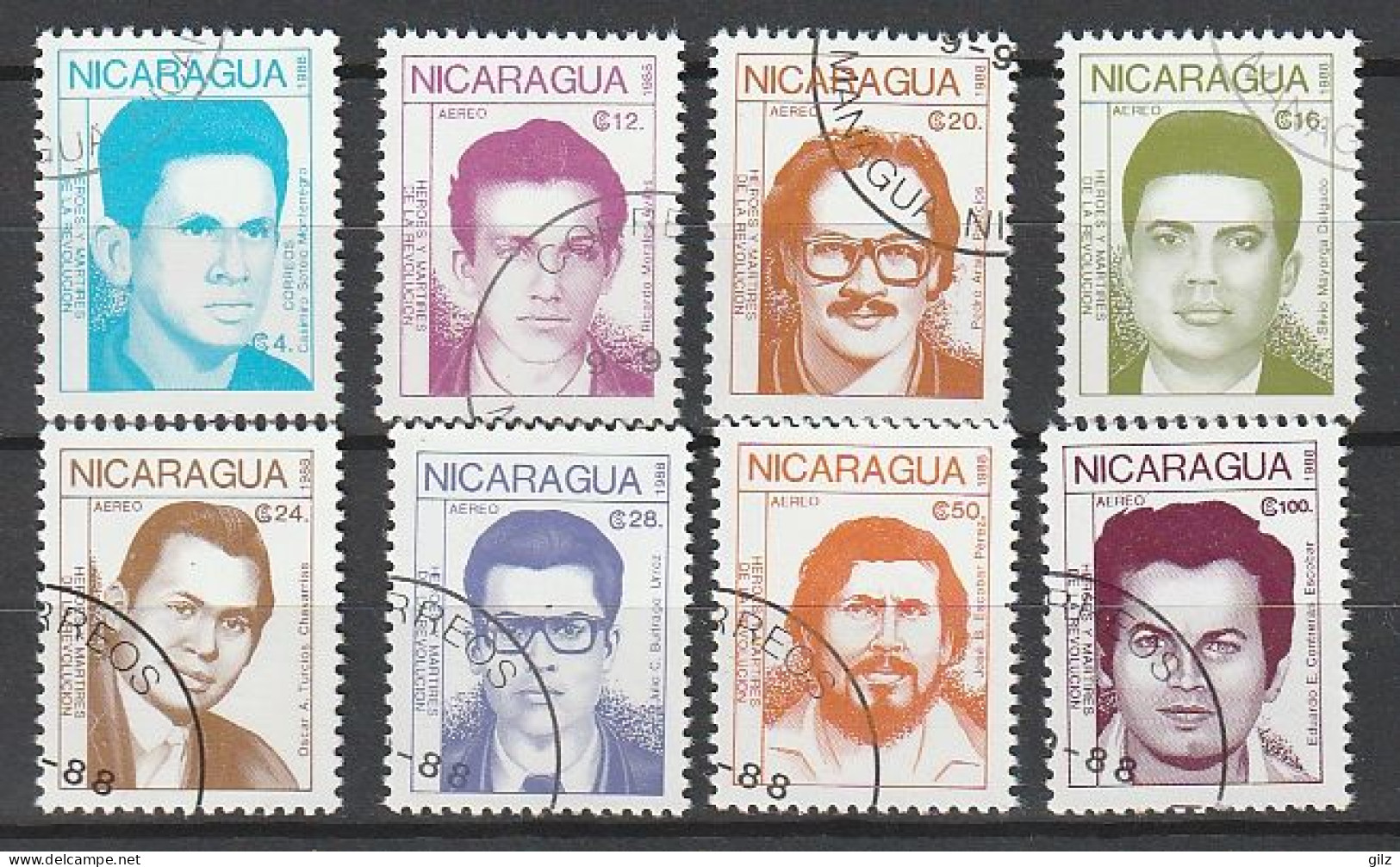 NICARAGUA 1988, HEROS DE LA REVOLUTION, 8 Valeurs - Nicaragua