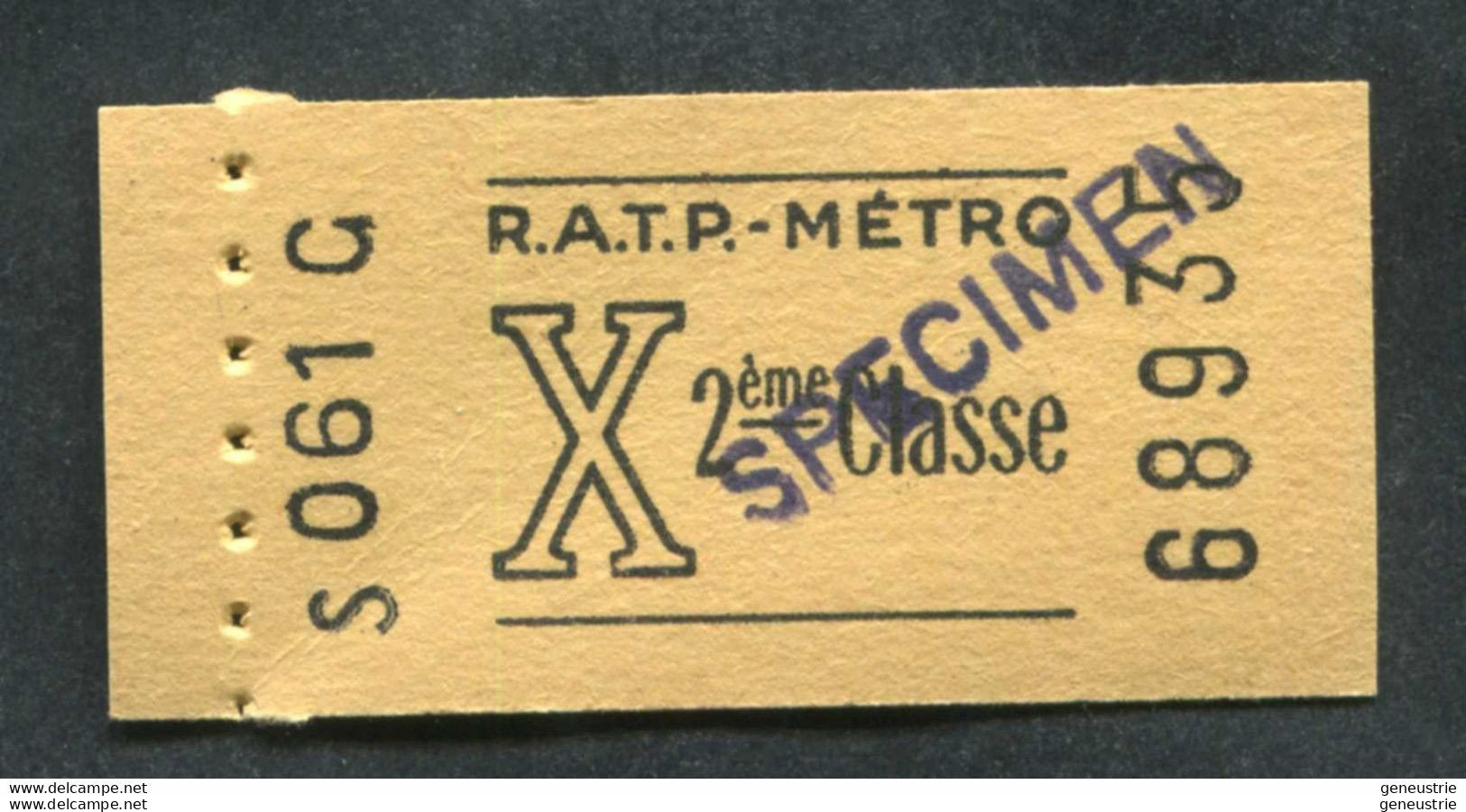 Neuf ! Ticket De Métro Plein Tarif (issu De Carnet) 2ème Cl "SPECIMEN" Période 1960/1966 - Métropolitain Paris RATP - Europa