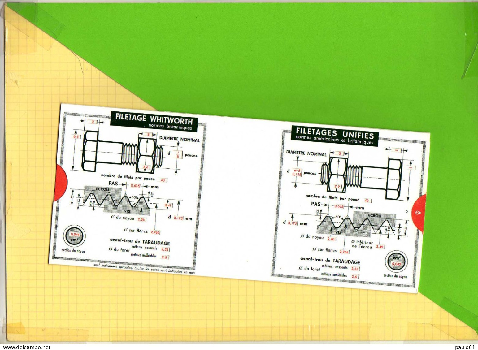 Abaque Regle OMARO : F1.Filetage Metrique - Other Apparatus