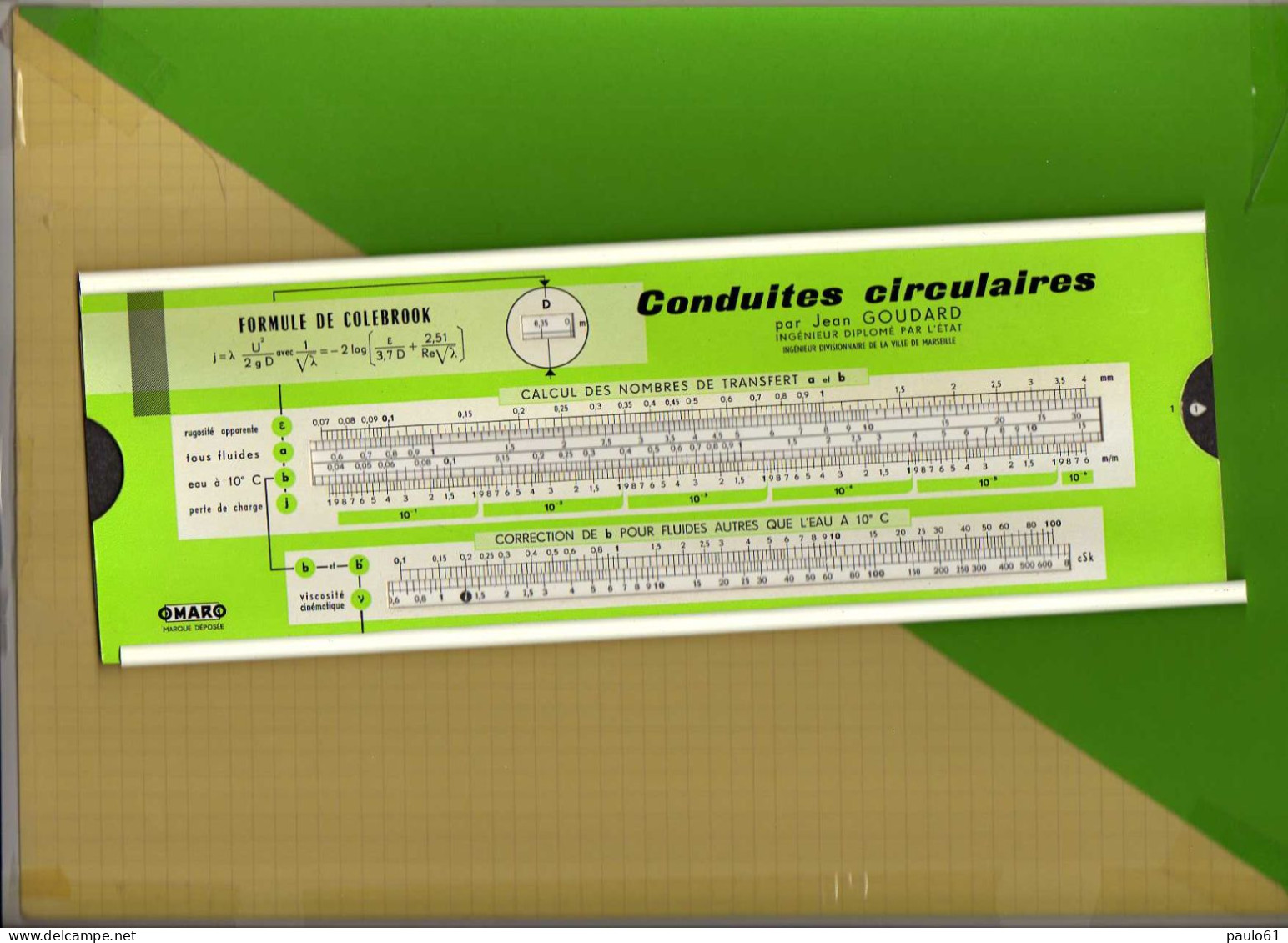 Abaque Regle OMARO : H5 Formule De Colebrook ; Conduites Circulaires Par Jean GOUDARD - Autres Appareils