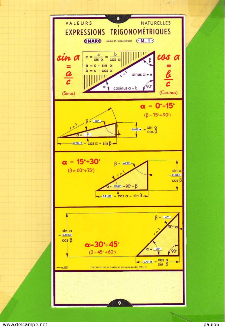 Abaque Regle OMARO : M1 Expressions Trigonometriques - Altri Apparecchi