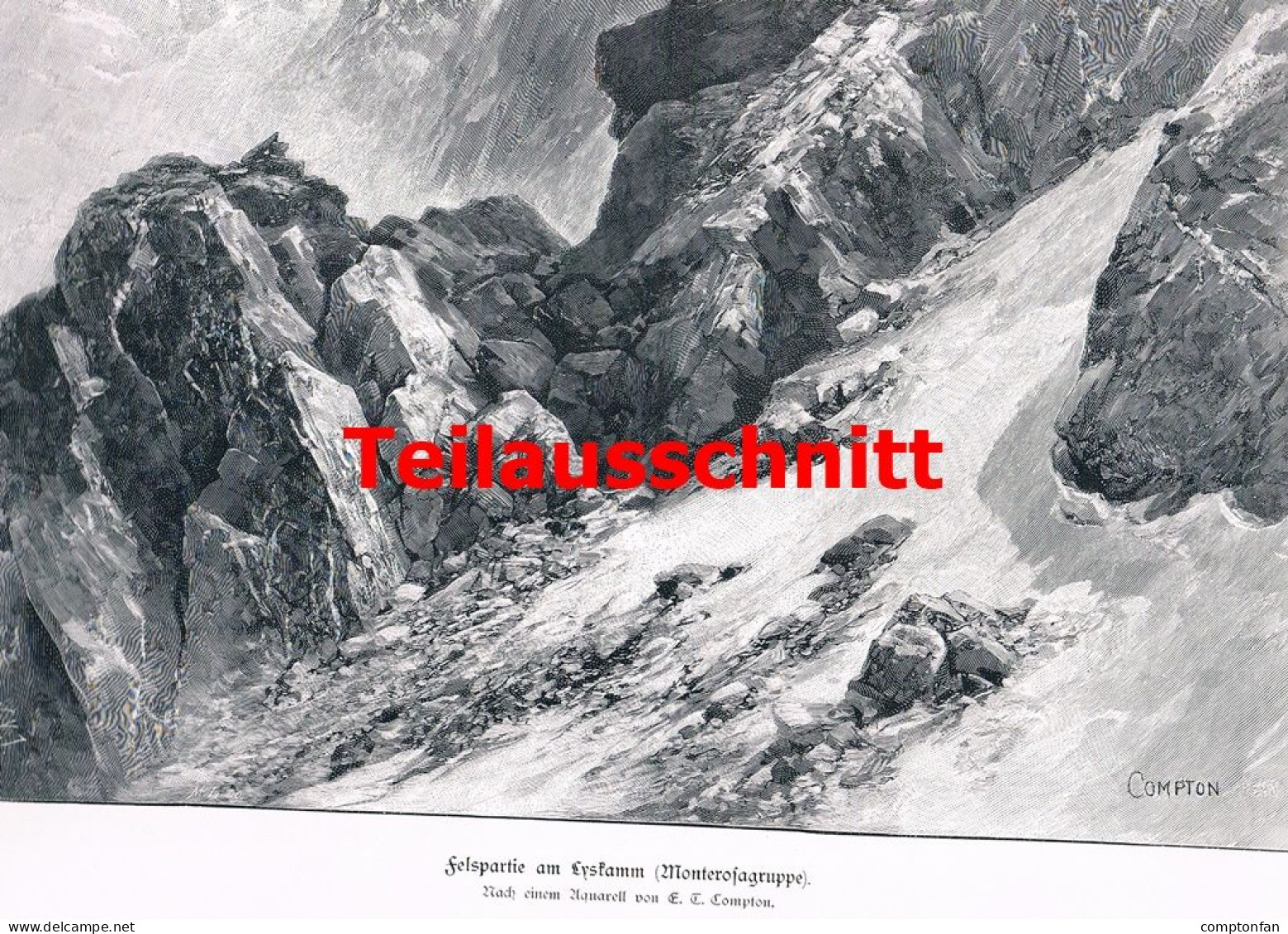 D101 010 Compton Bergsteiger Lyskamm Monterosagruppe 40x54 Cm Druck 1899!! - Sonstige & Ohne Zuordnung