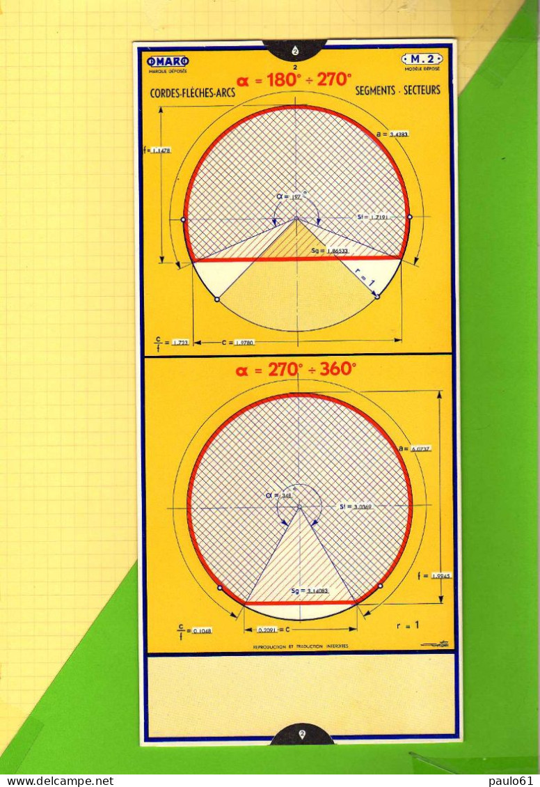 Abaque Regle OMARO : M2 Segment Cordes Arcs  Fleches Secteurs - Autres Appareils