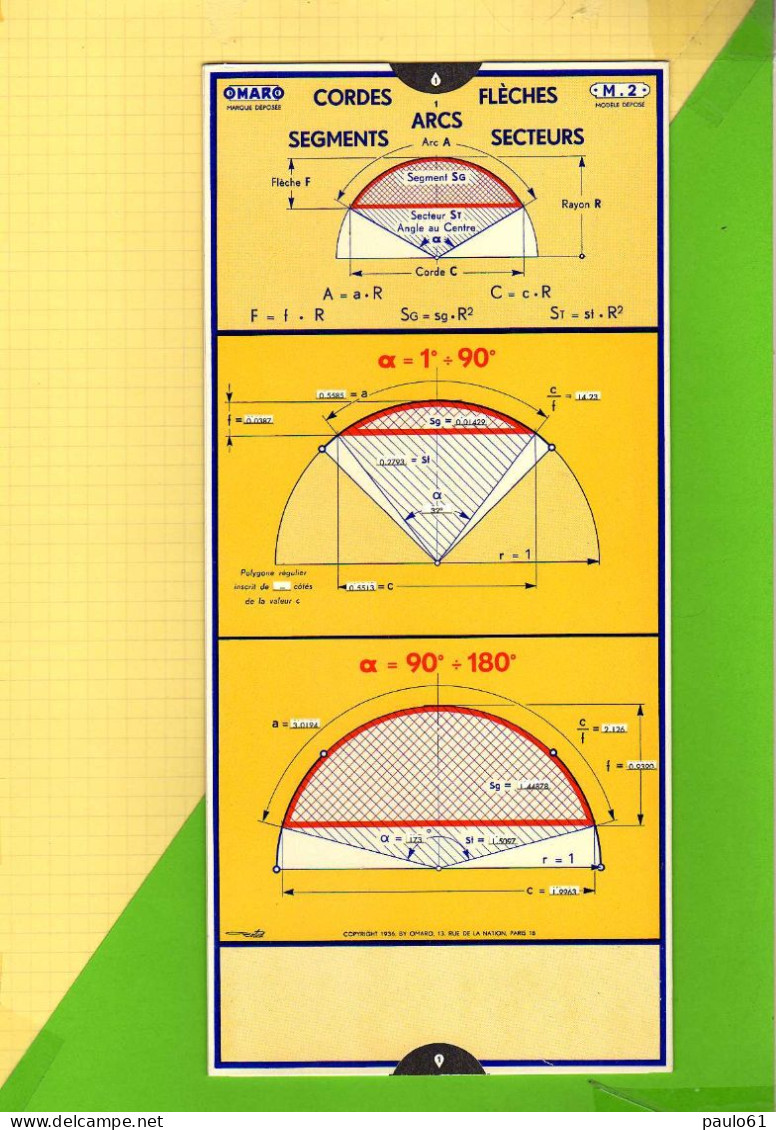 Abaque Regle OMARO : M2 Segment Cordes Arcs  Fleches Secteurs - Autres Appareils