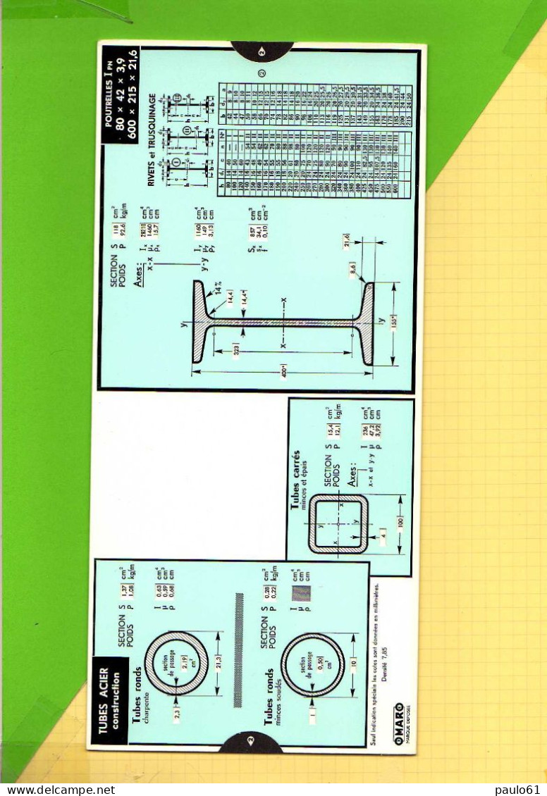 Abaque Regle OMARO : P11n Fers Fers T U  Tubes Acier  Poutrelles IPN - Other Apparatus