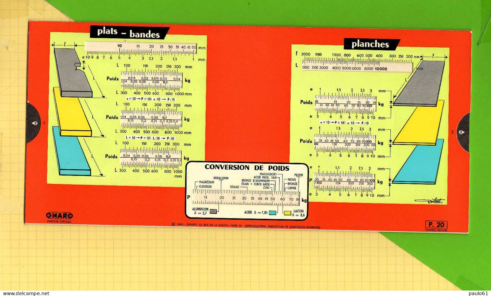 Abaque Regle OMARO : P20 Plats Bandes Poids Barres Tubes Disques - Other Apparatus