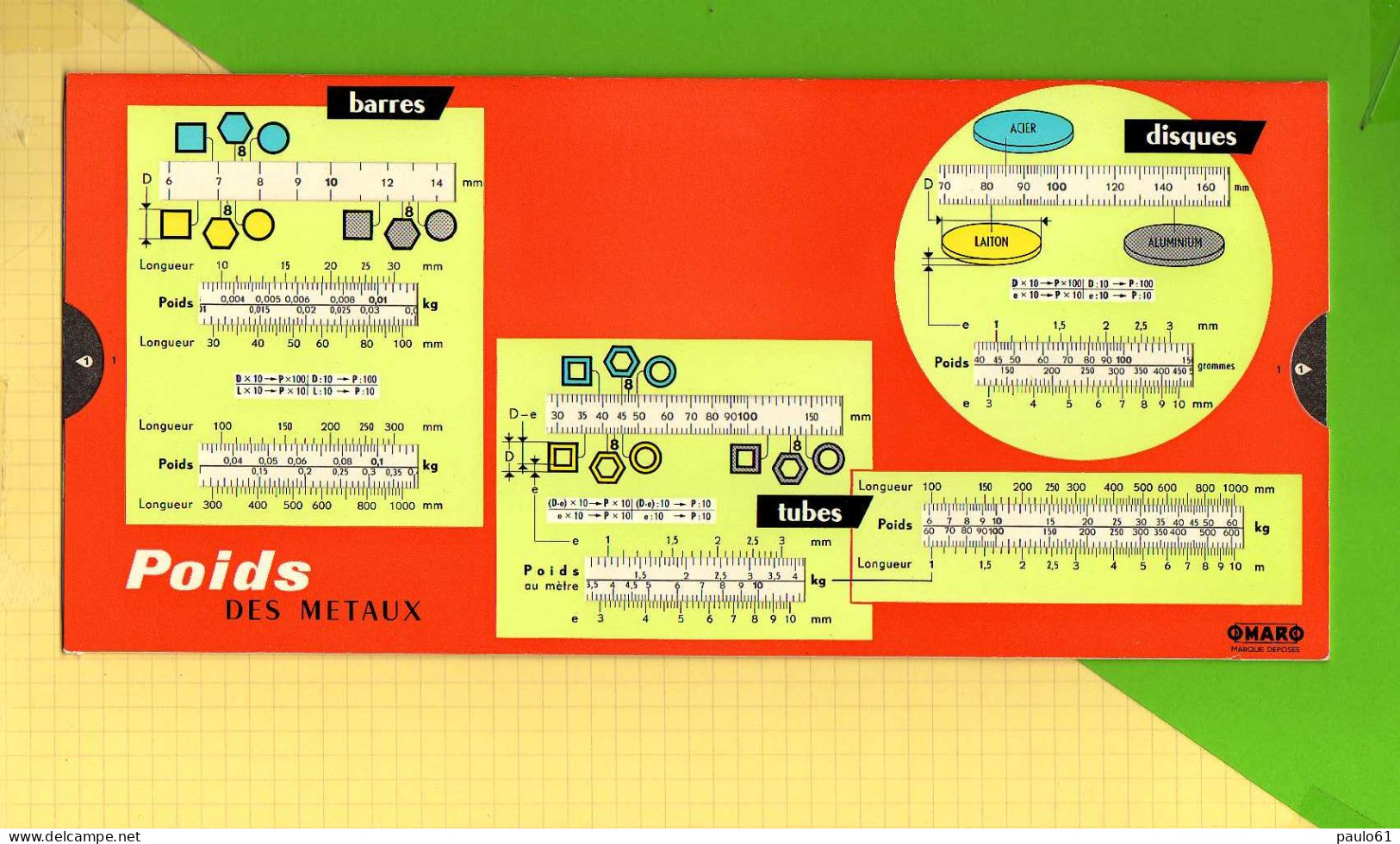 Abaque Regle OMARO : P20 Plats Bandes Poids Barres Tubes Disques - Autres Appareils