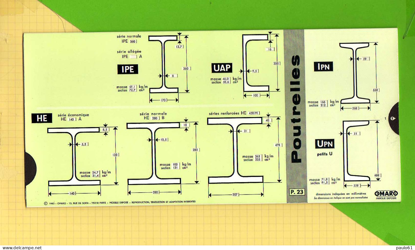 Abaque Regle OMARO : P23 Poutrelles Profilés Laminés - Andere Geräte