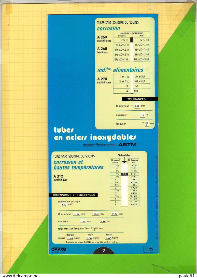 Abaque Regle OMARO : P25 Tubes En Acier Inoxydables Specification ASTM - Andere Geräte