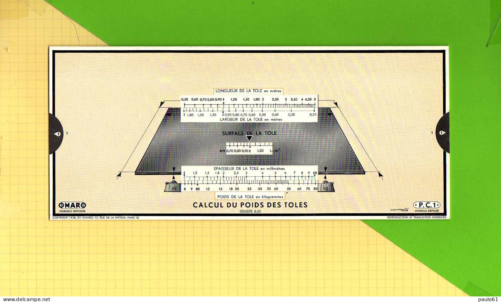 Abaque Regle OMARO : PC1 Calcul Du Poids Des Toles - Other Apparatus