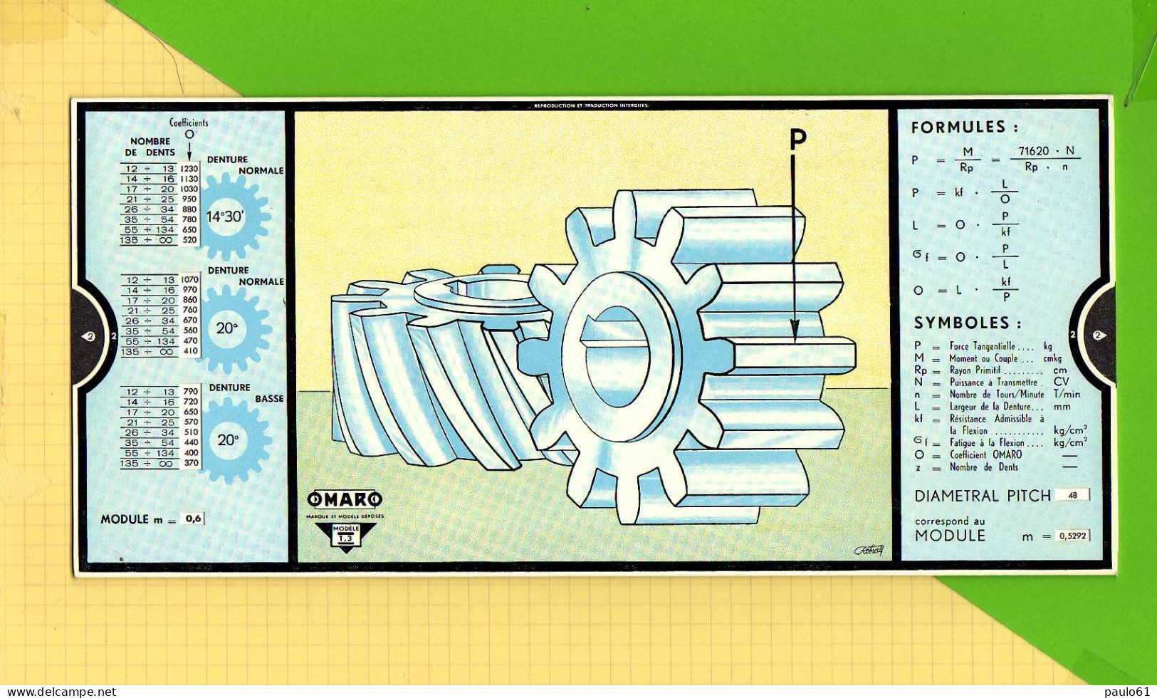 Abaque Regle OMARO : T3 Pignons Taillage - Other Apparatus