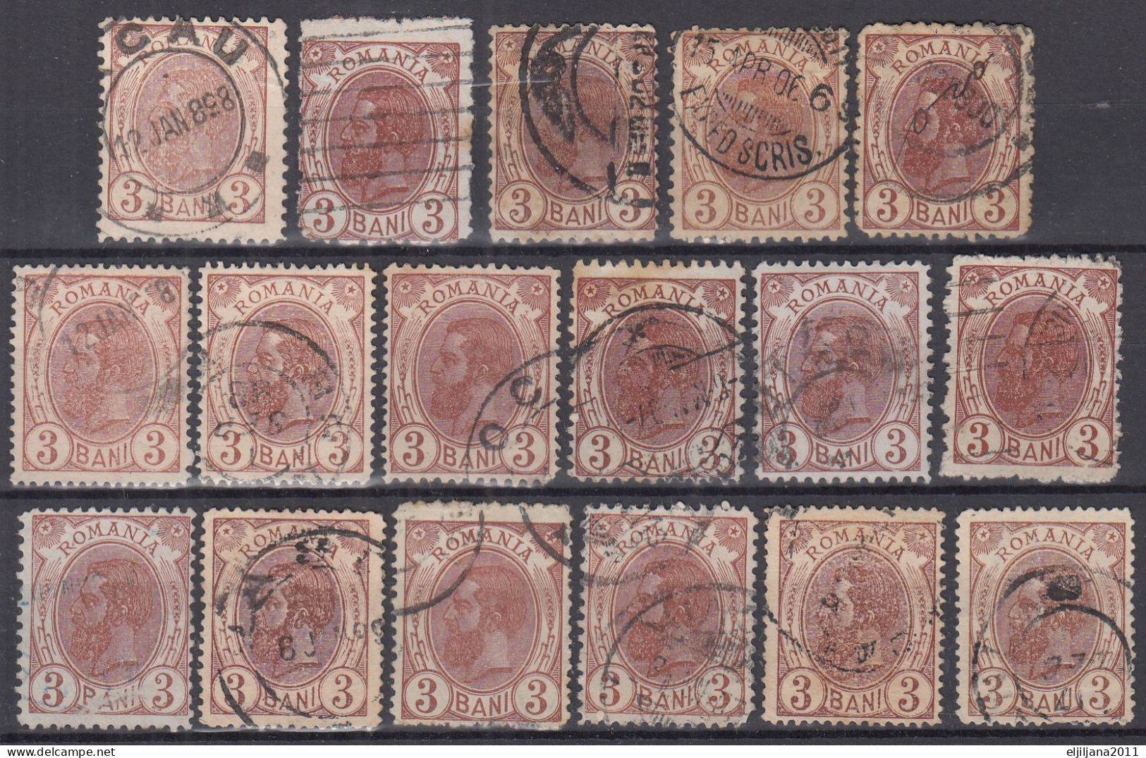 ⁕ Romania 1893 - 1900 Rumänien ⁕ Prince Karl I / King Carol I. 3 Bani Mi.101 & Mi.131 ⁕ 17v Used / Shades - Usado